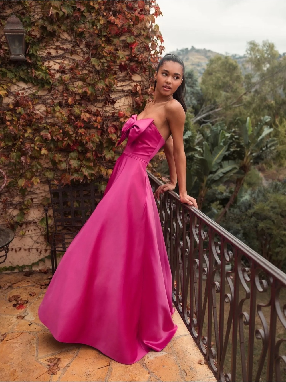 MAC DUGGAL Pink Strapless A-Line Bow Ballgown